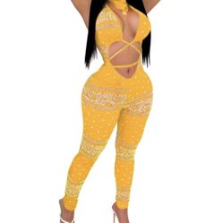 Bandana Scarf Print Sexy Jumpsuits for Women Hollow Out