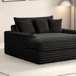 Black Wide Corduroy Chaise With Cup Holders And USB Ports Pillows Included Brand New In Box Firm Price $549