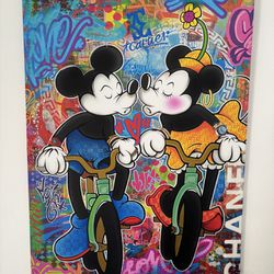 Vintage Love Mickey & Minie Cartoon Wall Art Framed Canvas Print 48”X36”