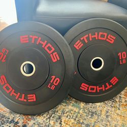 Two 10lb. ETHOS Olympic Rubber Bumper Plates.
