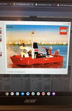 1987 Lego Set 4020 Fire Fighting Boat