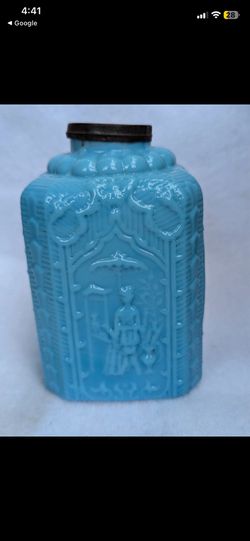 Vintage Russian Blue Glass Tea Caddy/Jar 5”