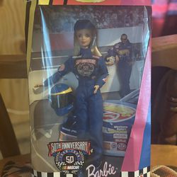 UNOPENED 50th Anniversary 1(contact info removed) NASCAR collectible Barbie Doll STILL IN THE BOX