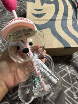 Starbucks pink drink  glass Bearista bear