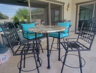Granite Top Wrought Iron Pub Table and Chairs