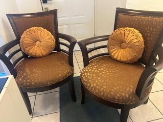 2 Brown Upholstered Wood Chairs