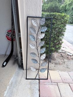 Rectangular metal, print, blue and white flowers  (located in Palm Beach Gardens)