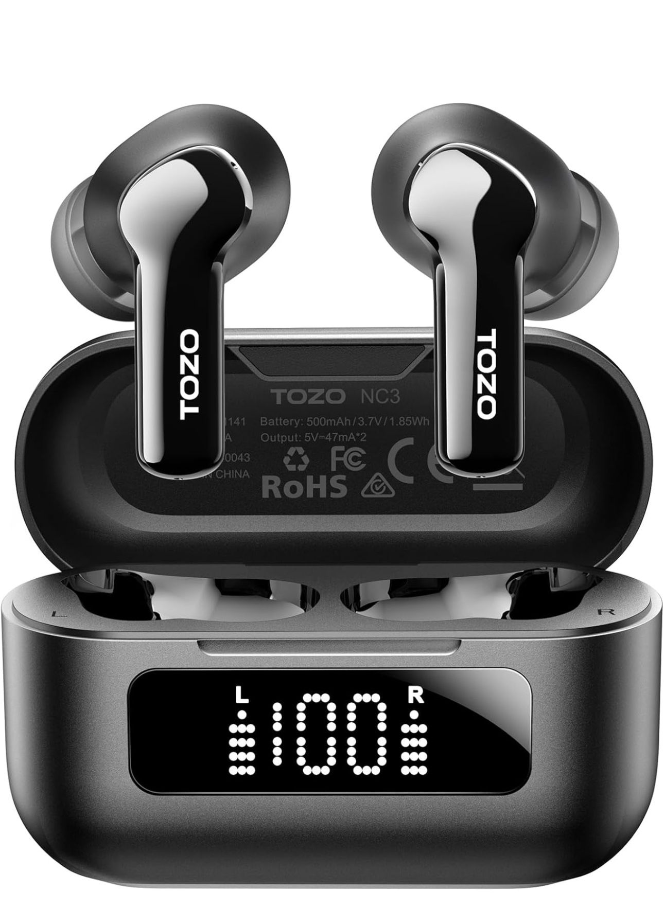 Hybrid Active Noise Cancelling Wireless Earbuds with 6 Mics AI Clear Call Ear Buds 55H Playtime with LED Display 32 Preset EQs via APP Bluetooth 5.3 I
