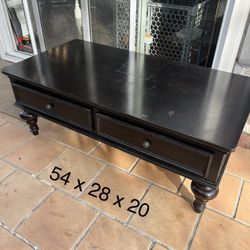 Black Wood Coffee Table w/ Drawers – 54” x 28” x 20”