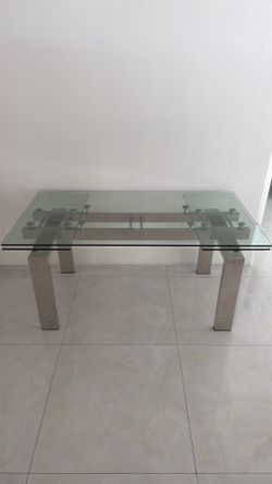 Dining table  Modern Chrome & Glass Expanding Dining Table