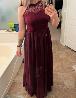 Burgundy Chiffon/Lace Halter Maxi Dress size XS