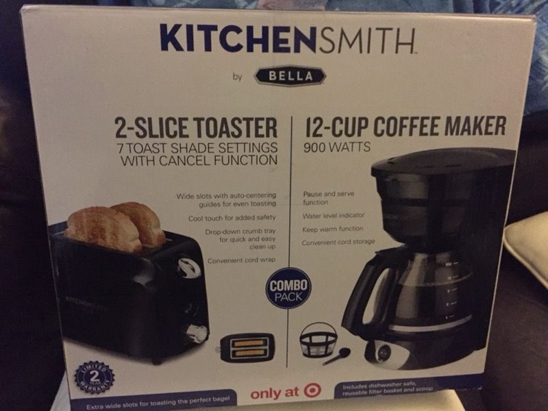 Kitchen Smith by Bella 2 slice toaster & 12 cup Coffee maker new
