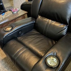4 - Black Leather Power Reclining Theater Chairs