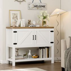 Small Buffet Cabinet, 35.4" Farmhouse Sideboard with Storage Shelf for Dining Room, White