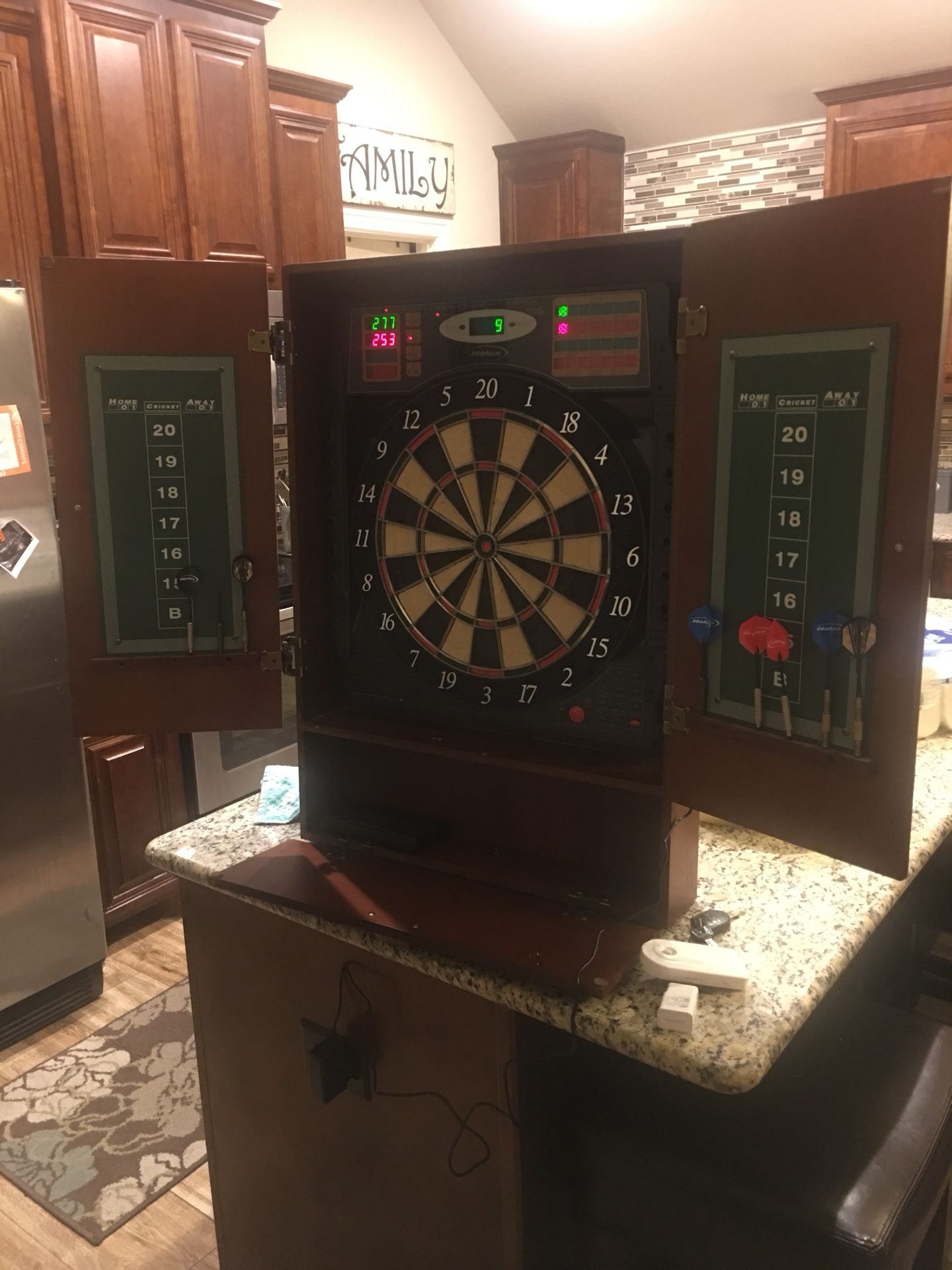 (Rare) Halex Fusion 5400 Electronic Dartboard with Cabinet