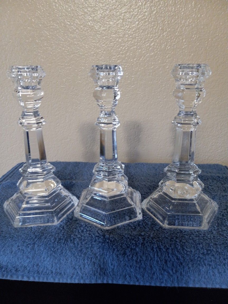 3 Tiffany Crystal Candle Holders 