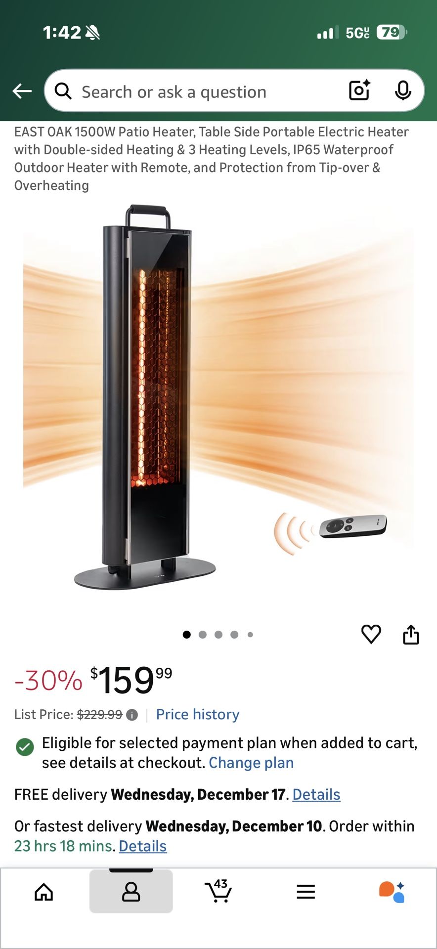 East Oak 1500w Patio Heater 