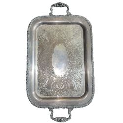 Vintage Oneida Silver Plate Serving Tray Henley 23" Tudor Plate Ornate Waiter Butler
