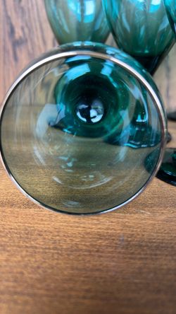 Vintage Mid-Century Libbey Juniper Green Teardrop Wine Goblets - Set of