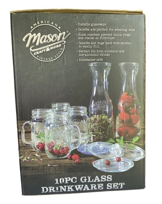 MASON CRAFT & MORE 10 PC MASON GLASS DRINK WARE SET
