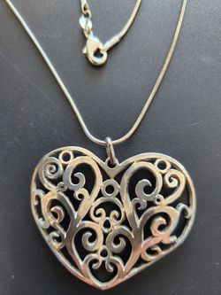 Sterling Silver Filigree Heart pendant  and 24 in Sterling Silver Chain