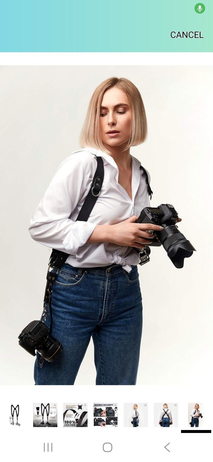 Real Black Leather Dual Camera Harness Strap