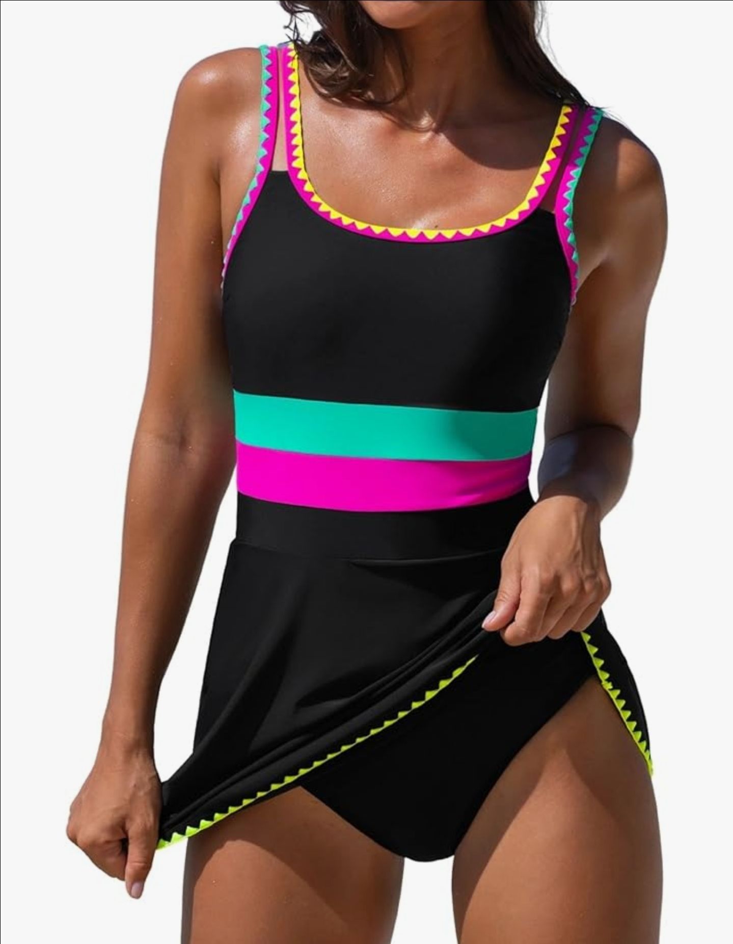 NEW Popvil One Piece Tummy Control Swim Dress Full Coverage Bathing Suit
