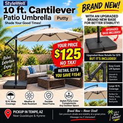 BRAND NEW! 10 ft. Quality Cantilever Market Patio Umbrella w Stand