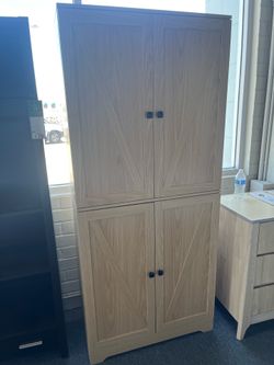 72" Freestanding Kitchen Pantry Cabinet, Farmhouse Tall Storage Cabinet with 4 Door Cabinets and Adjustable Shelves for Dining Room, Natural，$180