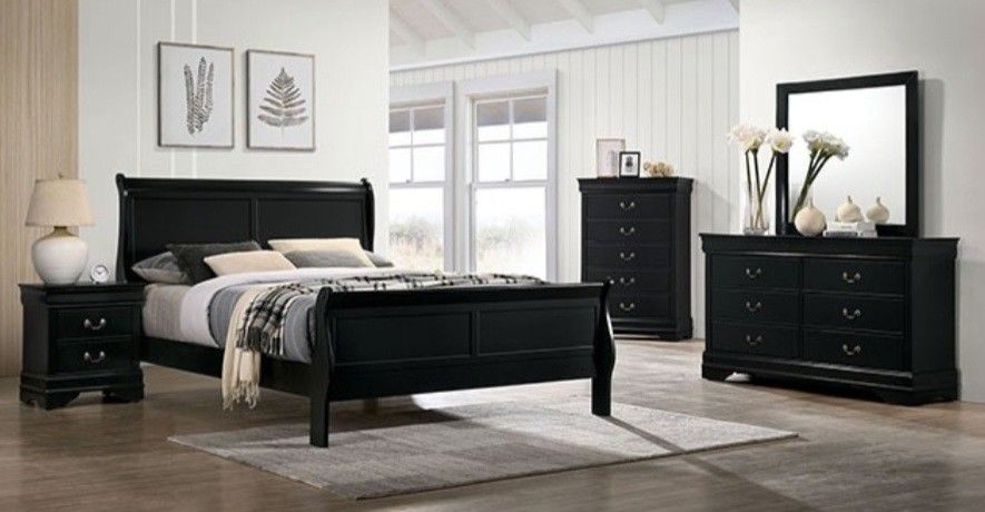 Brand New Black 4pc Queen Bedroom Set 