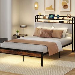 For Sale: 2 × Gymax Full-Size Bed Frames with LED Lights & Charging Station (Heavy Duty)