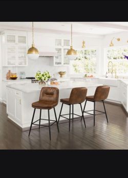 24"H Bar Stools Set of 3, Double-Layer
Upholstered, for Home Kitchen,
Yellowish Brown