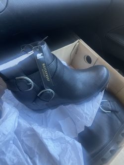 Joann Arctic Wedge Sorel Black Leather Brand New In Box 