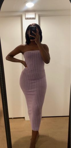 Ribbed Strapless Midi Bodycon Dress