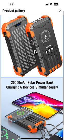 Sudrov Solar Power Bank 20000mAh Built-in 4 Cables, Solar Charger Power Bank USB-C 3A Fast Charging for iPhone Samsung, Portable Wireless Charger with
