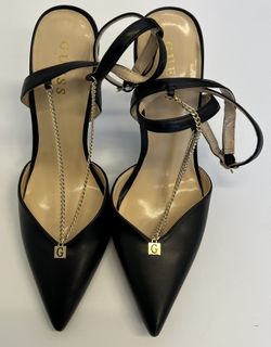 GUESS Women's Black & Golden Chains High Heel Ankle Strap Black Size 11