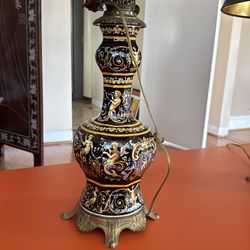Gien Renaissance Black Faience Table Lamps x 2