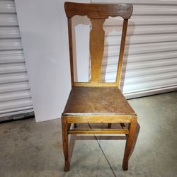 Three Antique Wooden Chairs With Leather Seats