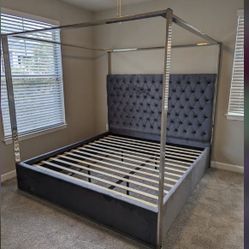 Velvet &Chrome Canopy Platform Bed 