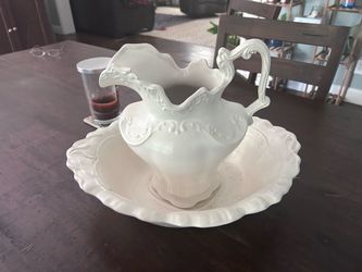 White Ceramic Pitcher and Basin Set
