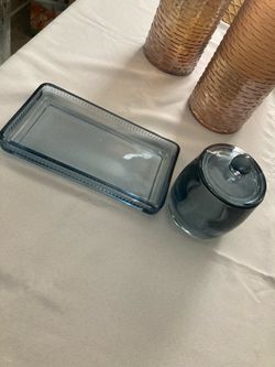 glass tray with qtip/cotton ball container