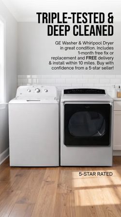 Free delivery and install on this GE WASHER AND WHIRLPOOL DRIER WORKING PERFECT Please read 👇👇👇