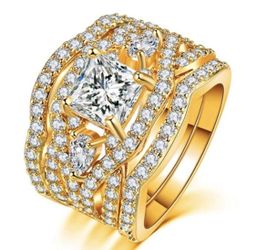 New 18 k yellow gold wedding ring set engagement ring