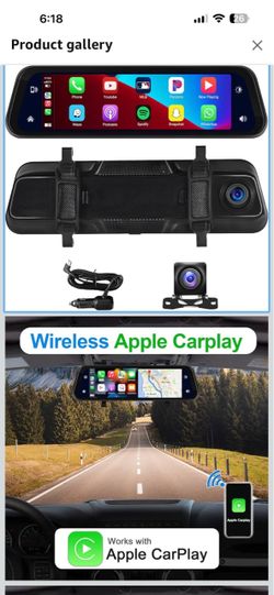Wireless Apple CarPlay Smart Rearview Mirror Dash Cam