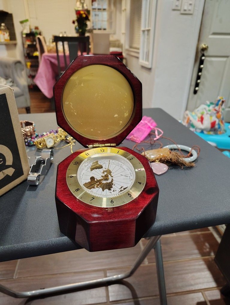Vintage Rosewood Table Clock Globe