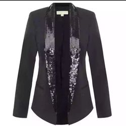 NWOT MICHAEL KORS Sequin Collar Blazer Jacket Black Women Size 16 