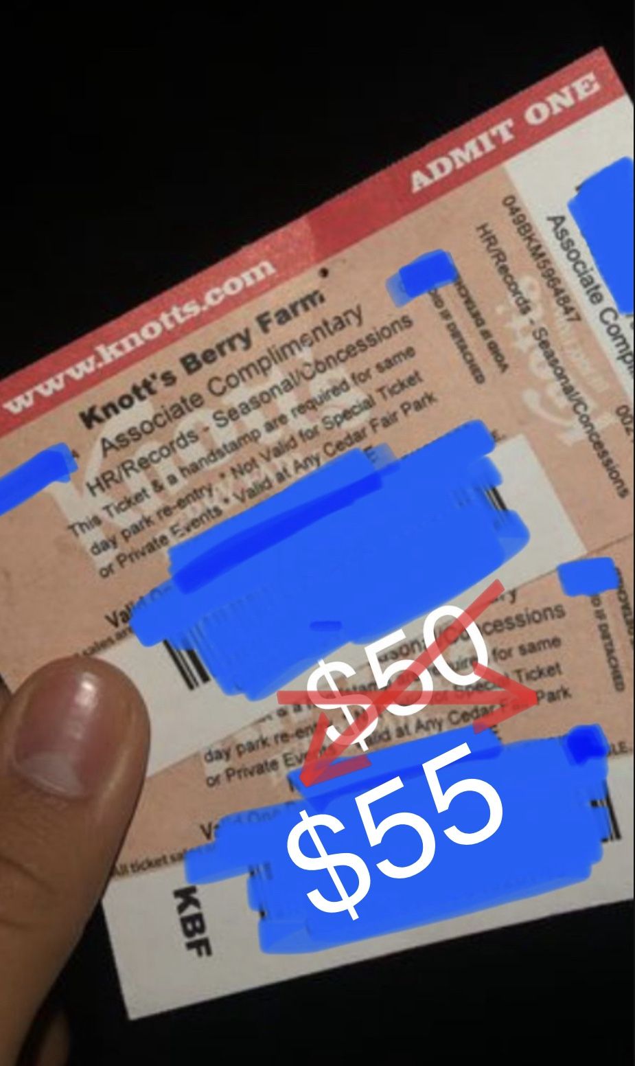 KNOTTS BERRY FARM TICKETS - Meet in person