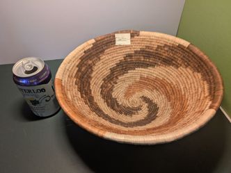 Vintage Handwoven Botswana Coiled Basket - 12" Whirlwind Design