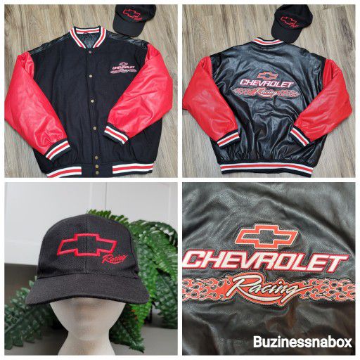 Vtg Chevrolet Racing Jacket & Hat Bundle Steve & Barry's 