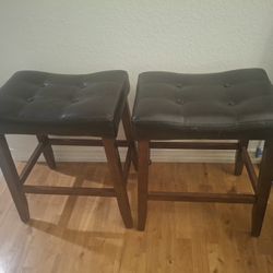 Set of 2 Espresso Wood Stools - 21" Height